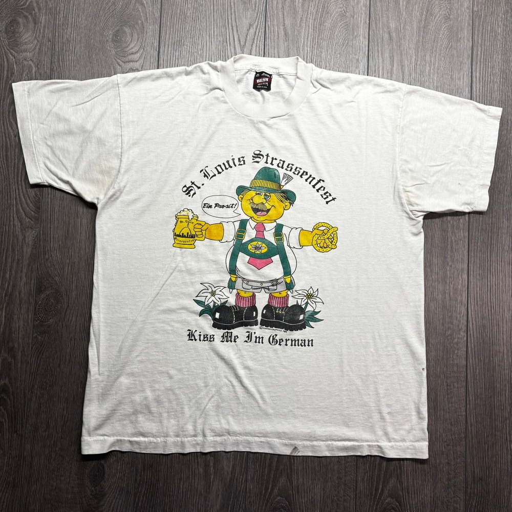 Vintage 1989 St Louis Strassenfest T-Shirt Mens XL White German Beer Festival